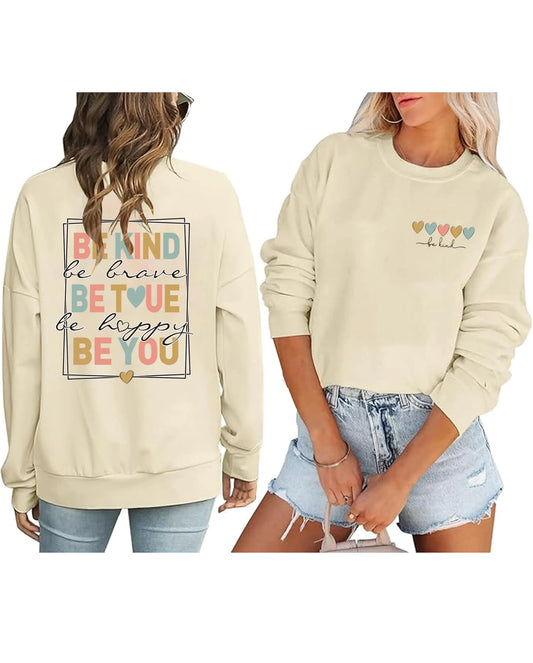 AMWIPE Be Kind Sweatshirt For Women Teacher Positive Message Fall Shirt Mental Health Graphic Tops Apricot